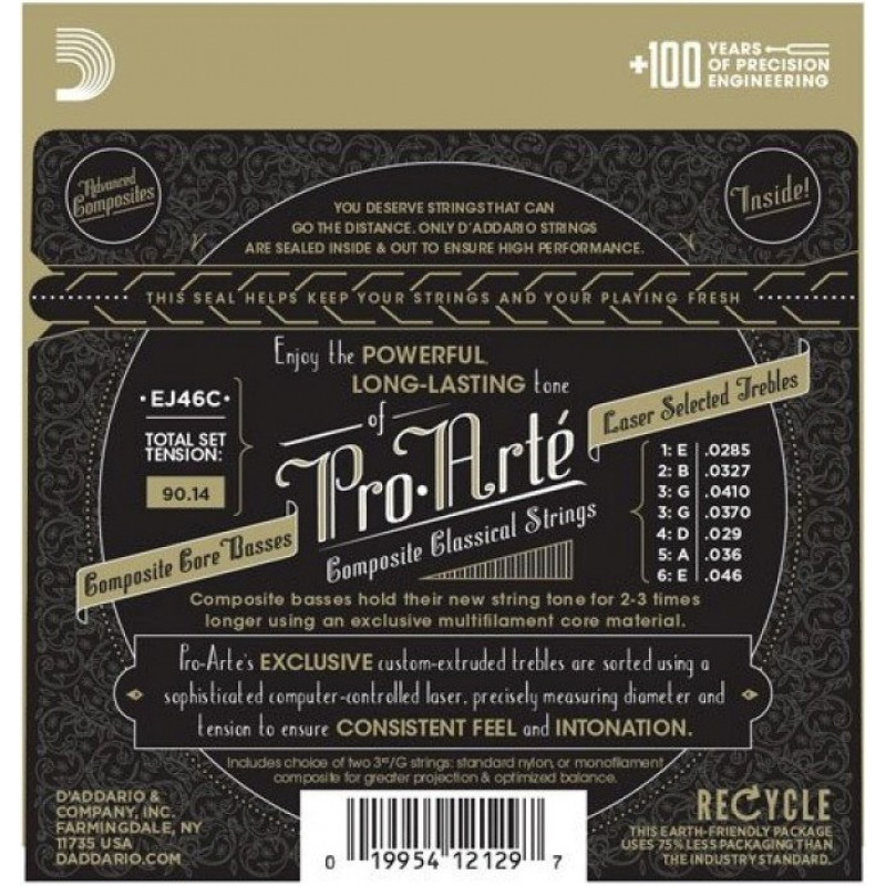 D'Addario EJ46 Pro-Arté struny pre klasickú gitaru, vysoké napätie, 28-44