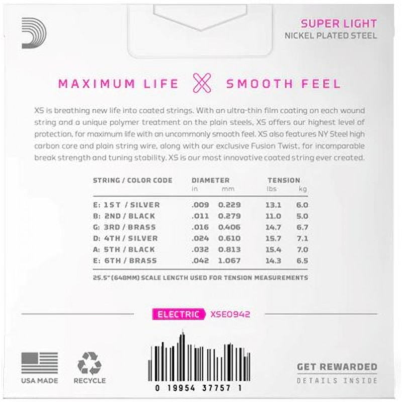 D'Addario XSE0942 struny pre elektrickú gitaru, Super Light 9–42