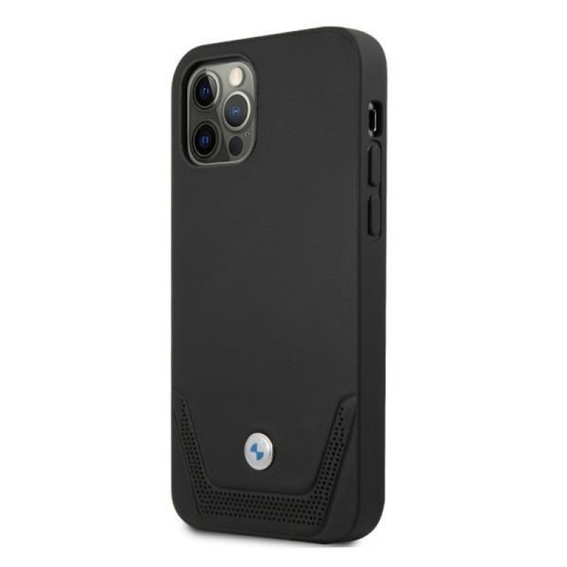 BMW BMHCP12LRSWPK Perforate kožené tvrdé puzdro pre Apple iPhone 12 Pro Max, čierne