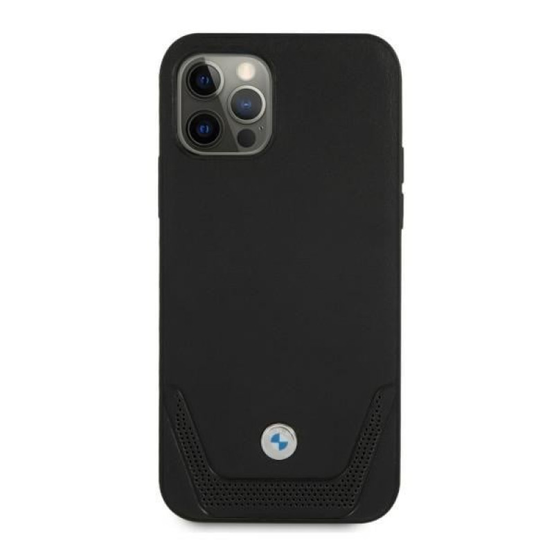 BMW BMHCP12LRSWPK Perforate kožené tvrdé puzdro pre Apple iPhone 12 Pro Max, čierne