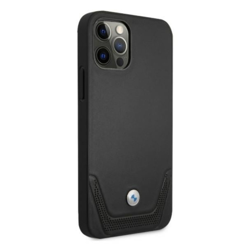 BMW BMHCP12LRSWPK Perforate kožené tvrdé puzdro pre Apple iPhone 12 Pro Max, čierne