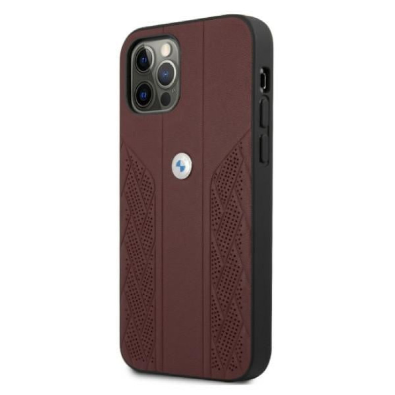BMW BMHCP12MRSPPR Curve Perforate kožené tvrdé puzdro pre Apple iPhone 12 / 12 Pro, červené