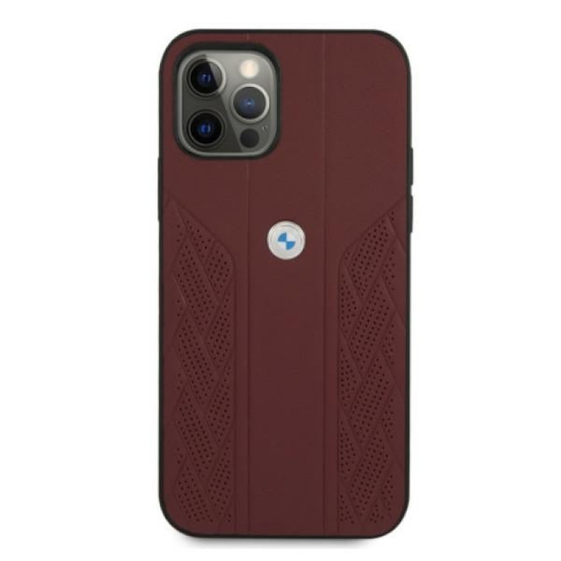 BMW BMHCP12MRSPPR Curve Perforate kožené tvrdé puzdro pre Apple iPhone 12 / 12 Pro, červené
