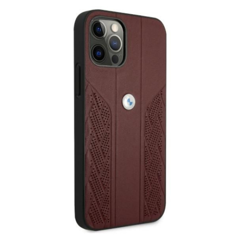 BMW BMHCP12MRSPPR Curve Perforate kožené tvrdé puzdro pre Apple iPhone 12 / 12 Pro, červené
