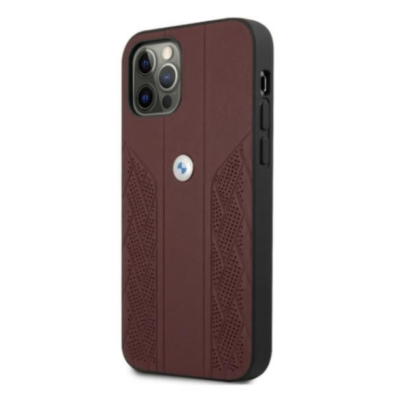 BMW BMHCP12LRSPPR Curve Perforate kožené tvrdé puzdro pre Apple iPhone 12 Pro Max, červené
