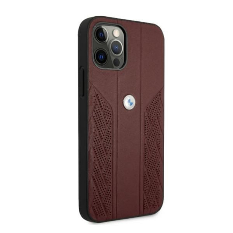 BMW BMHCP12LRSPPR Curve Perforate kožené tvrdé puzdro pre Apple iPhone 12 Pro Max, červené