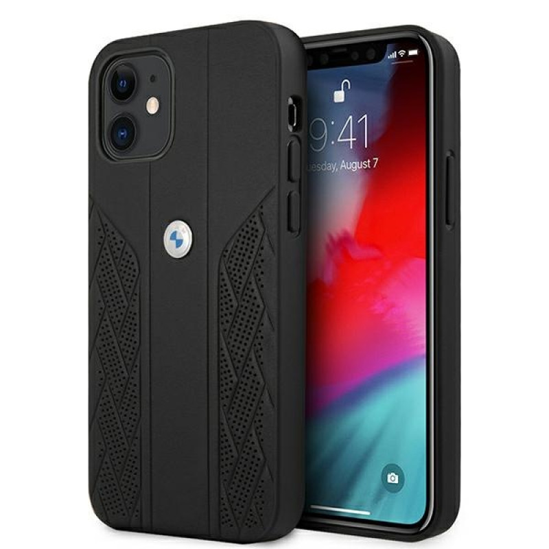 BMW BMHCP12SRSPPK Curve Perforate kožené tvrdé puzdro pre Apple iPhone 12 mini, čierne