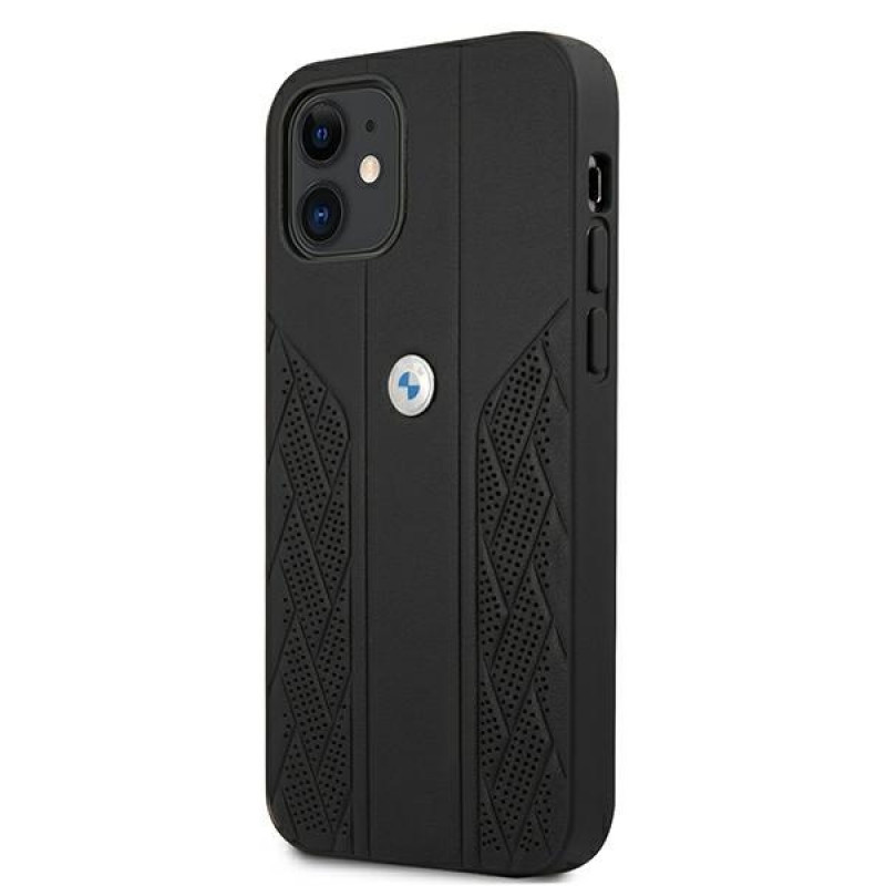 BMW BMHCP12SRSPPK Curve Perforate kožené tvrdé puzdro pre Apple iPhone 12 mini, čierne