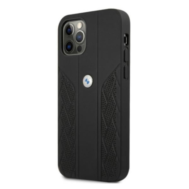 BMW BMHCP12MRSPPK Curve Perforate kožené tvrdé puzdro pre Apple iPhone 12 / 12 Pro, čierne