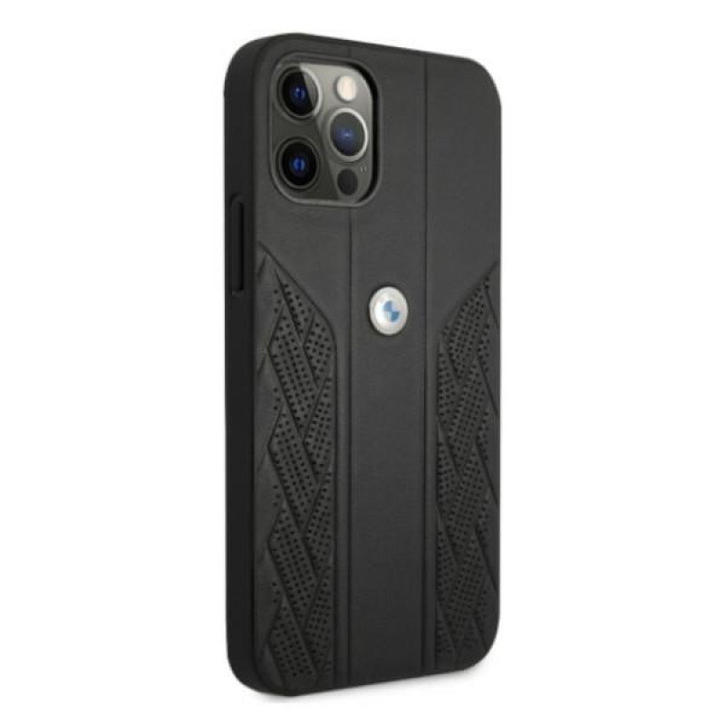 BMW BMHCP12MRSPPK Curve Perforate kožené tvrdé puzdro pre Apple iPhone 12 / 12 Pro, čierne