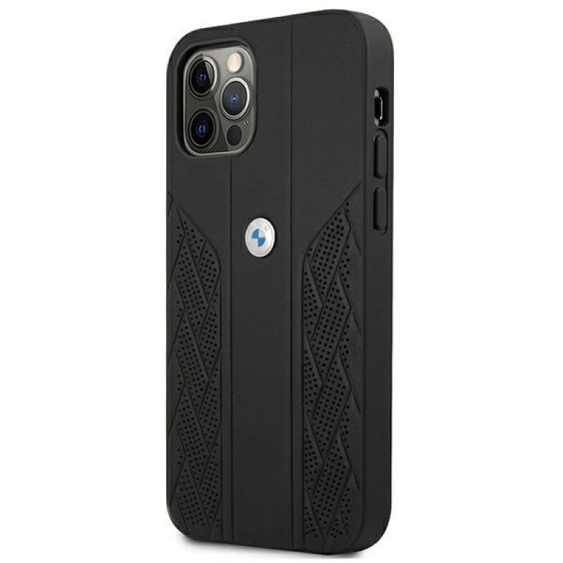 BMW BMHCP12LRSPPK Curve Perforate kožené tvrdé puzdro pre Apple iPhone 12 Pro Max, čierne
