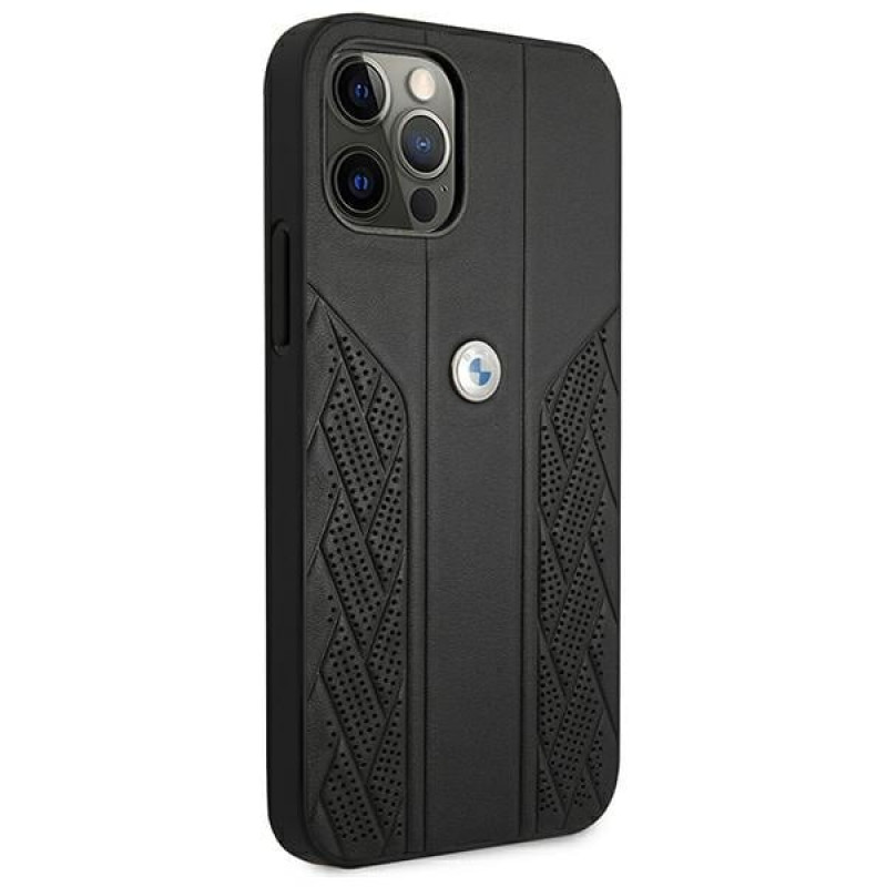 BMW BMHCP12LRSPPK Curve Perforate kožené tvrdé puzdro pre Apple iPhone 12 Pro Max, čierne