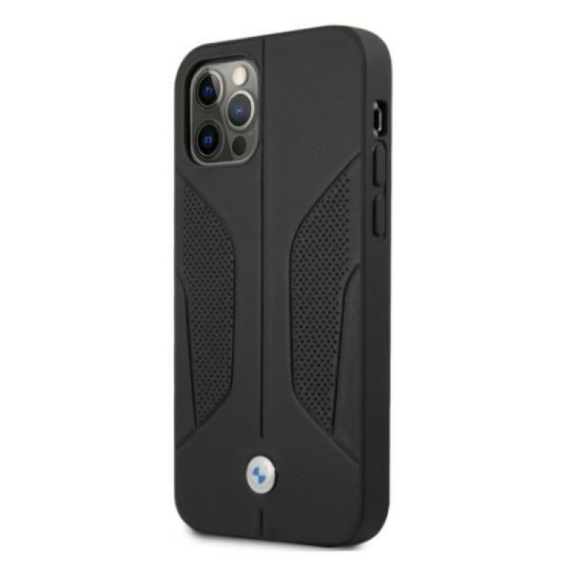 BMW BMHCP12MRSCSK Perforate Sides kožené tvrdé puzdro pre Apple iPhone 12 / 12 Pro, čierne
