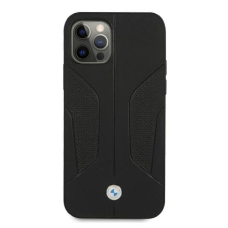 BMW BMHCP12MRSCSK Perforate Sides kožené tvrdé puzdro pre Apple iPhone 12 / 12 Pro, čierne