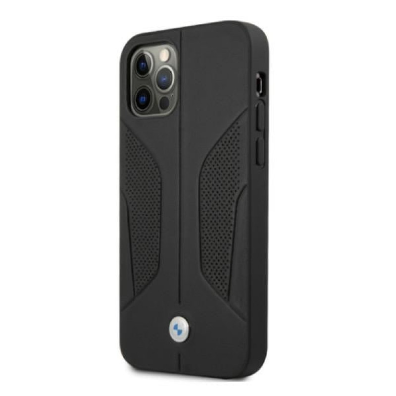 BMW BMHCP12LRSCSK Perforate Sides kožené tvrdé puzdro pre Apple iPhone 12 Pro Max, čierne