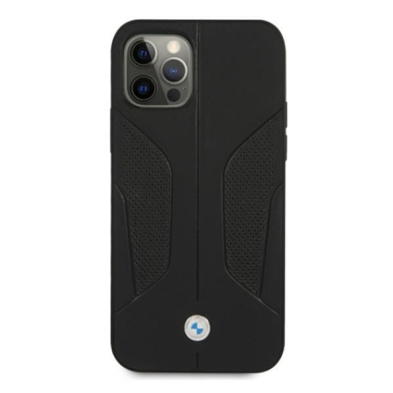 BMW BMHCP12LRSCSK Perforate Sides kožené tvrdé puzdro pre Apple iPhone 12 Pro Max, čierne