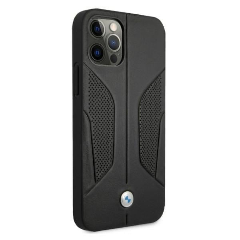 BMW BMHCP12LRSCSK Perforate Sides kožené tvrdé puzdro pre Apple iPhone 12 Pro Max, čierne