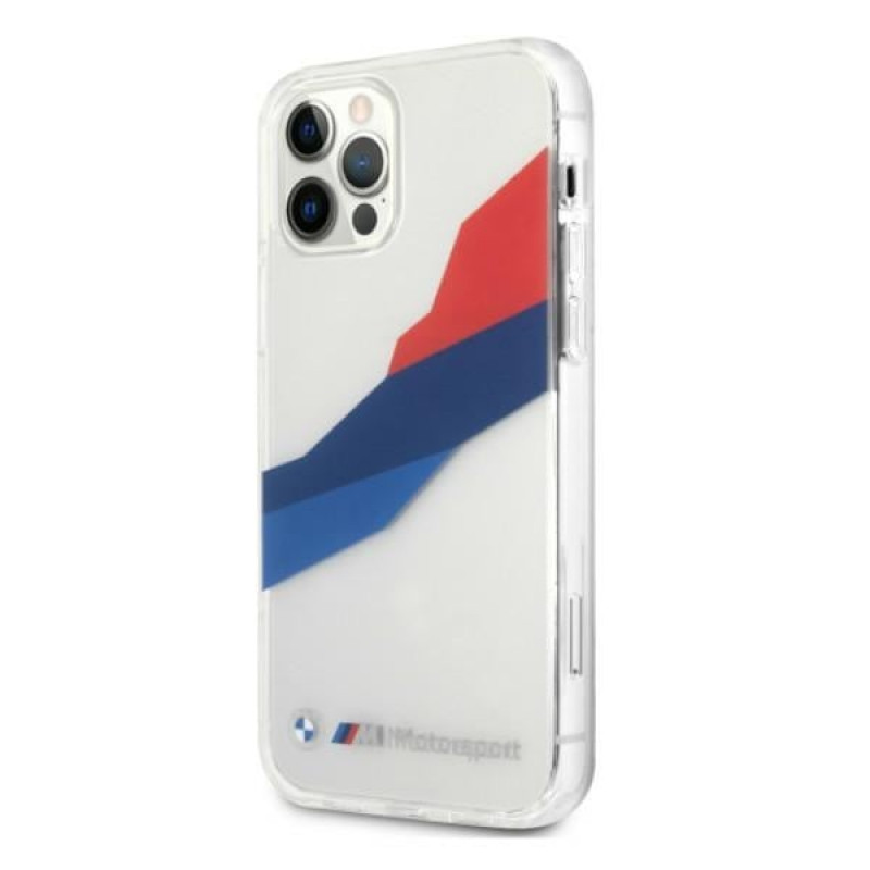BMW BMHCP12LSKTGT Motorsport Tricolor tvrdé puzdro pre Apple iPhone 12 Pro Max, priehľadné