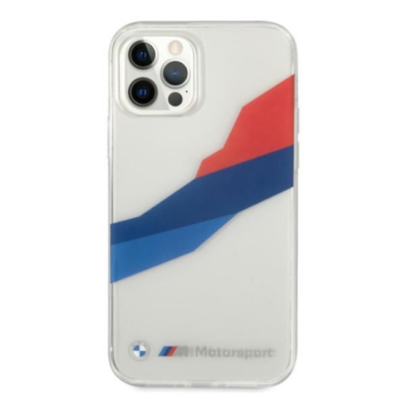 BMW BMHCP12LSKTGT Motorsport Tricolor tvrdé puzdro pre Apple iPhone 12 Pro Max, priehľadné