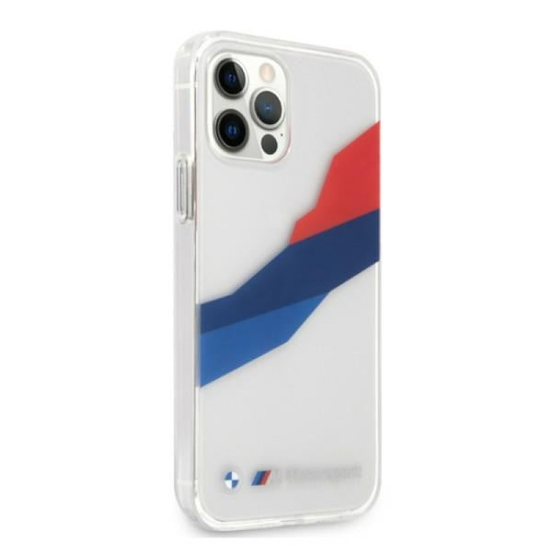 BMW BMHCP12LSKTGT Motorsport Tricolor tvrdé puzdro pre Apple iPhone 12 Pro Max, priehľadné
