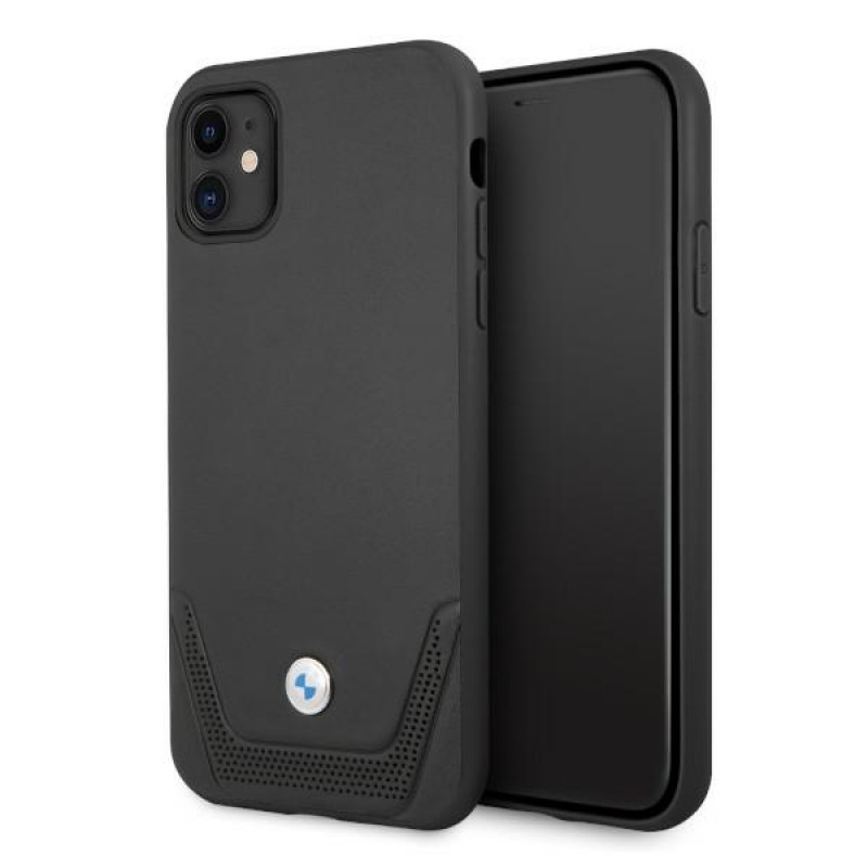 BMW BMHCN61RSWPK Leather Perforate tvrdé puzdro pre Apple iPhone 11, čierne