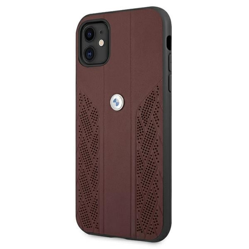 BMW BMHCN61RSPPR Leather Curve Perforate tvrdé puzdro pre Apple iPhone 11, červené