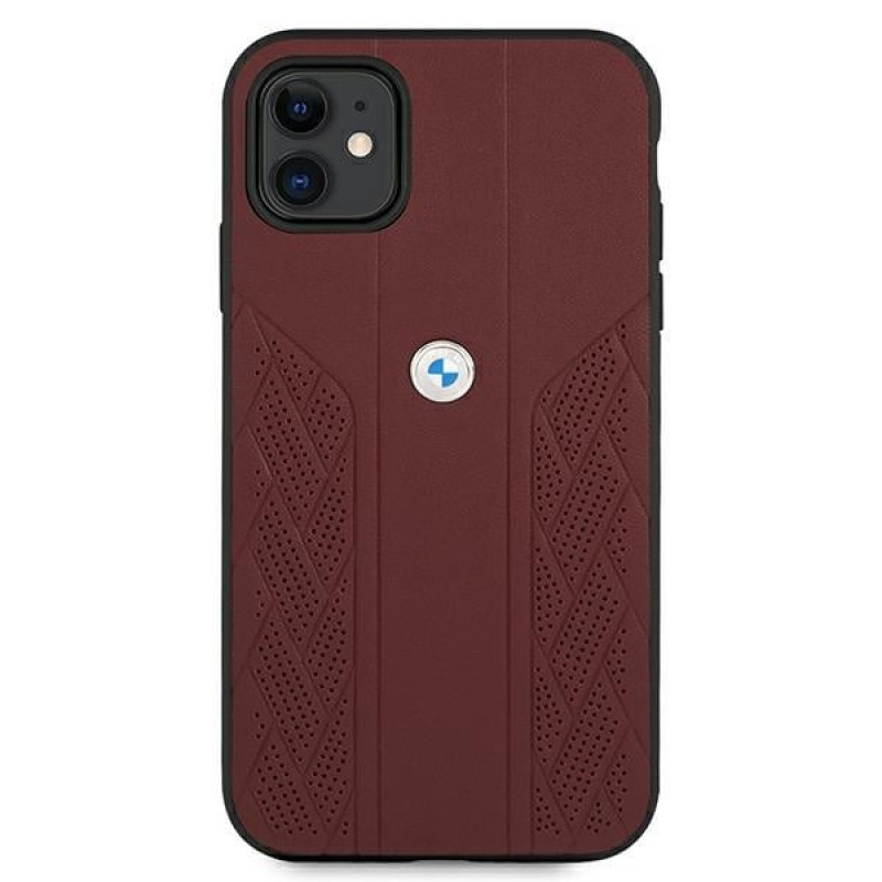 BMW BMHCN61RSPPR Leather Curve Perforate tvrdé puzdro pre Apple iPhone 11, červené