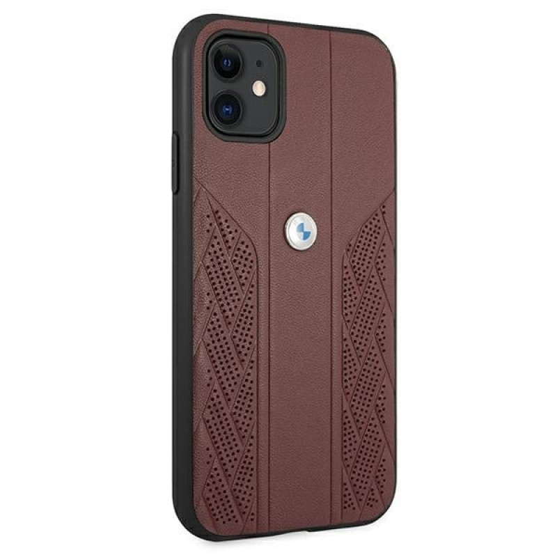 BMW BMHCN61RSPPR Leather Curve Perforate tvrdé puzdro pre Apple iPhone 11, červené