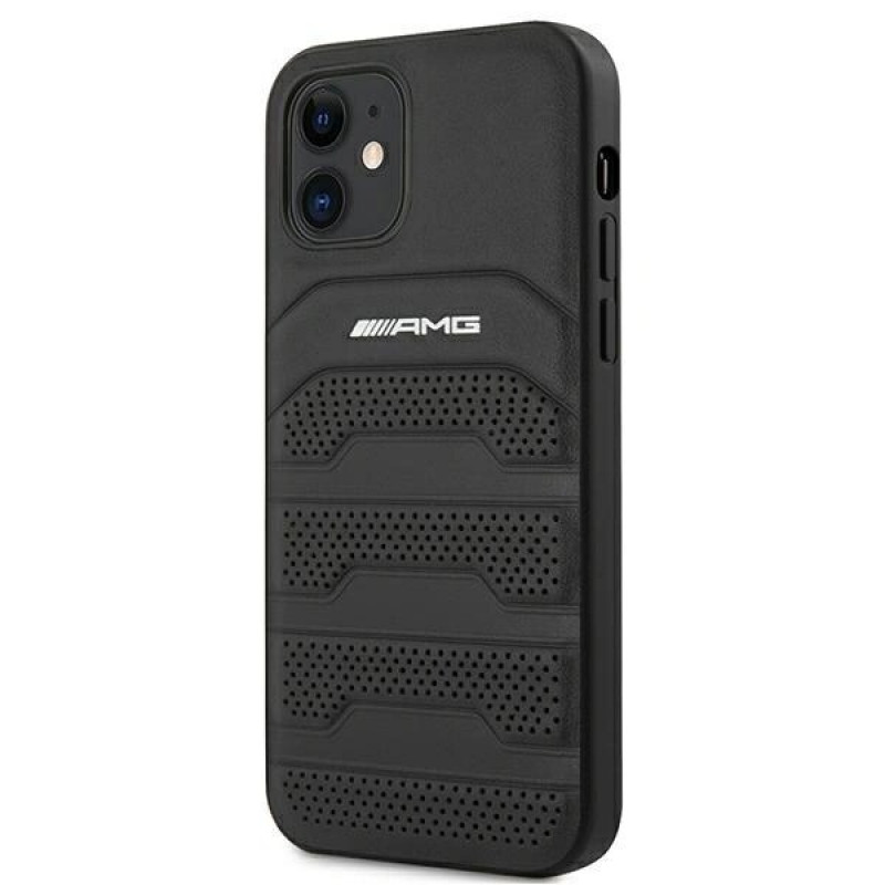 Mercedes-AMG AMHCP12SGSEBK Leather Debossed Lines tvrdé puzdro pre Apple iPhone 12 mini, čierne
