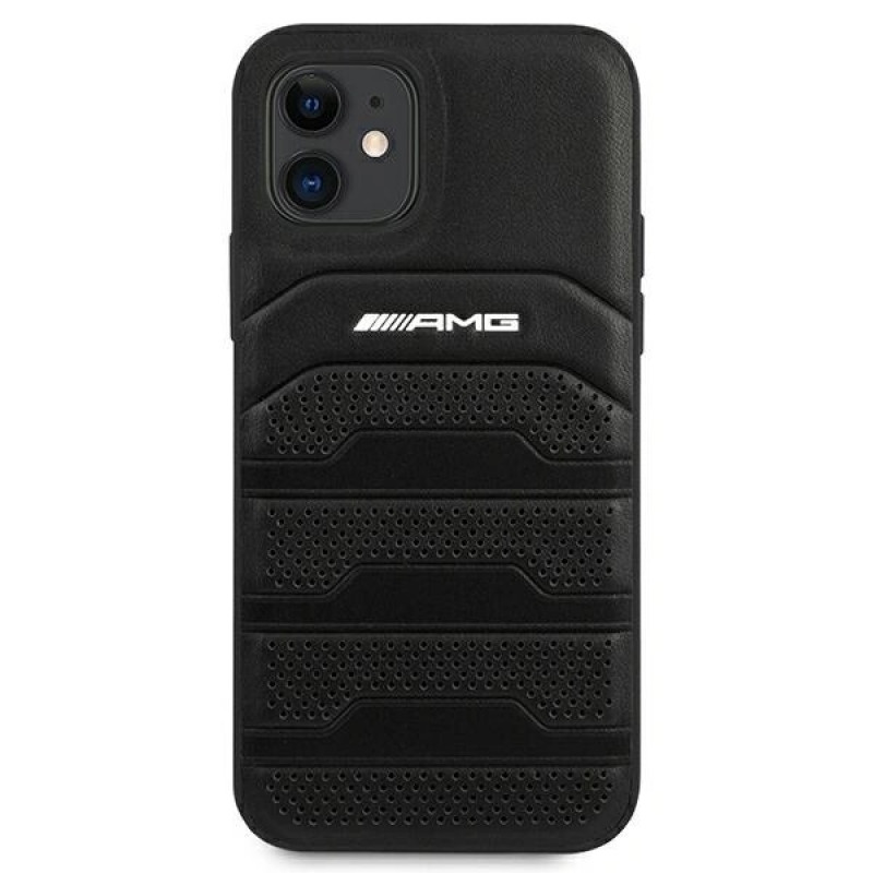 Mercedes-AMG AMHCP12SGSEBK Leather Debossed Lines tvrdé puzdro pre Apple iPhone 12 mini, čierne