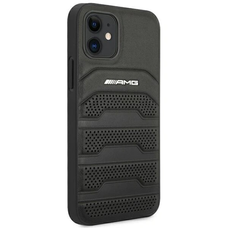 Mercedes-AMG AMHCP12SGSEBK Leather Debossed Lines tvrdé puzdro pre Apple iPhone 12 mini, čierne