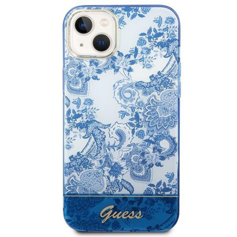 Guess GUHCP14MHGPLHB tvrdé puzdro pre Apple iPhone 14 Plus / 15 Plus, Porcelain Collection, modré