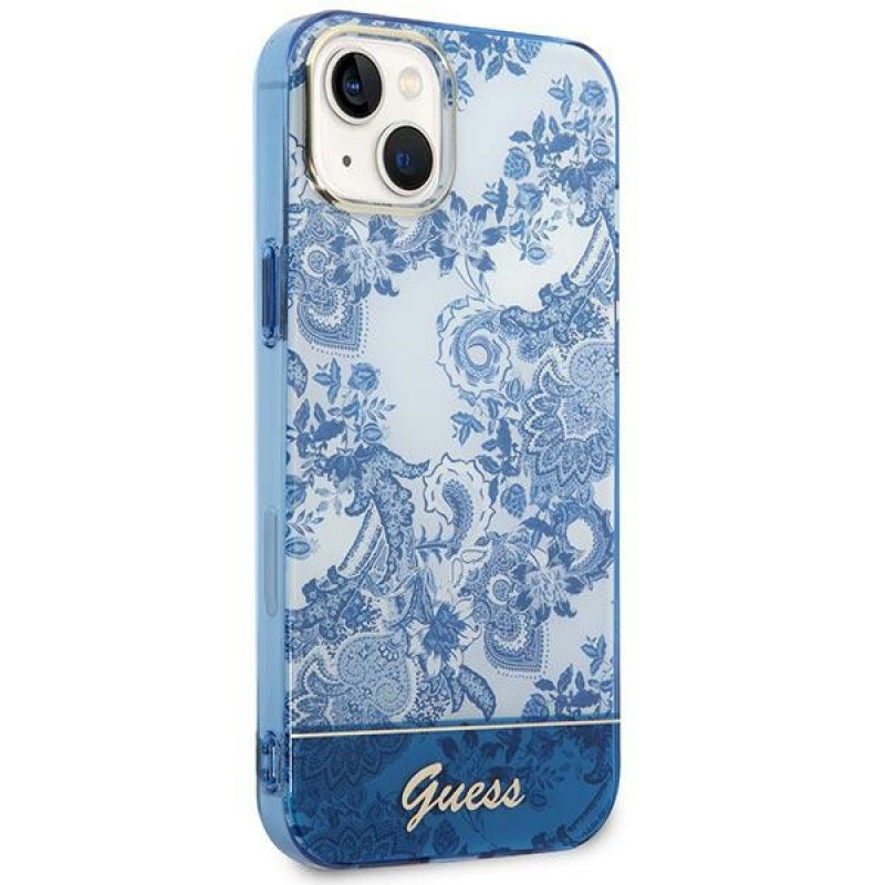 Guess GUHCP14MHGPLHB tvrdé puzdro pre Apple iPhone 14 Plus / 15 Plus, Porcelain Collection, modré