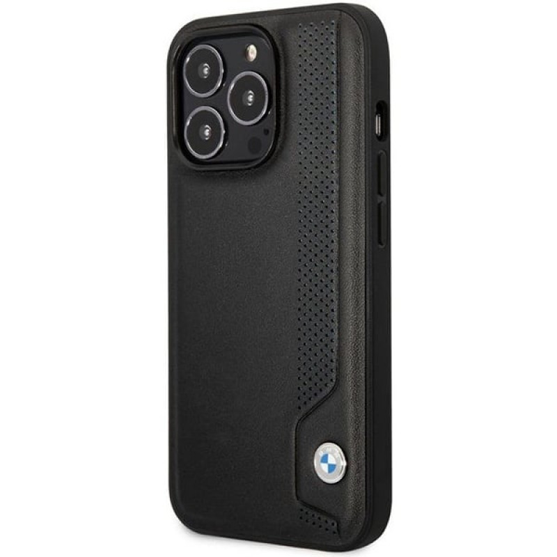 BMW BMHCP14L22RBDK Leather Blue Dots pevné puzdro pre iPhone 14 Pro 6,1", čierne