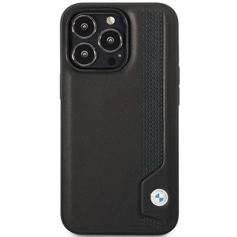 BMW BMHCP14X22RBDK Leather Blue Dots pevné puzdro pre iPhone 14 Pro Max 6,7", čierne