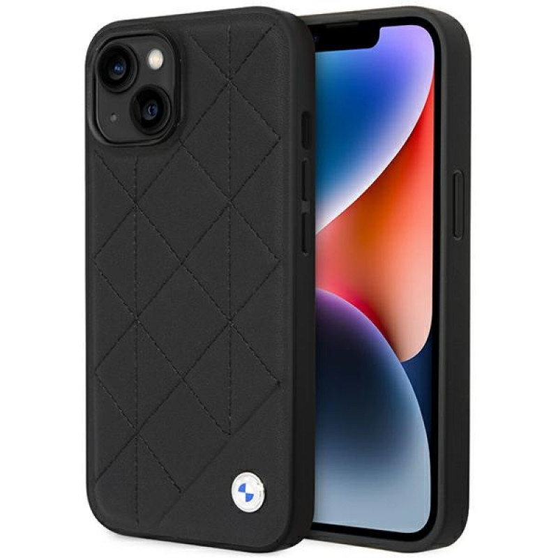 BMW BMHCP14S22RQDK Leather Quilted pevné puzdro pre iPhone 14 6,1", čierne