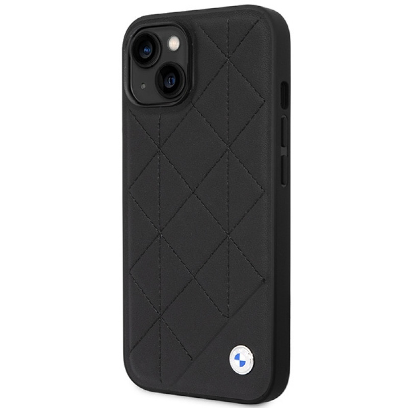 BMW BMHCP14S22RQDK Leather Quilted pevné puzdro pre iPhone 14 6,1", čierne