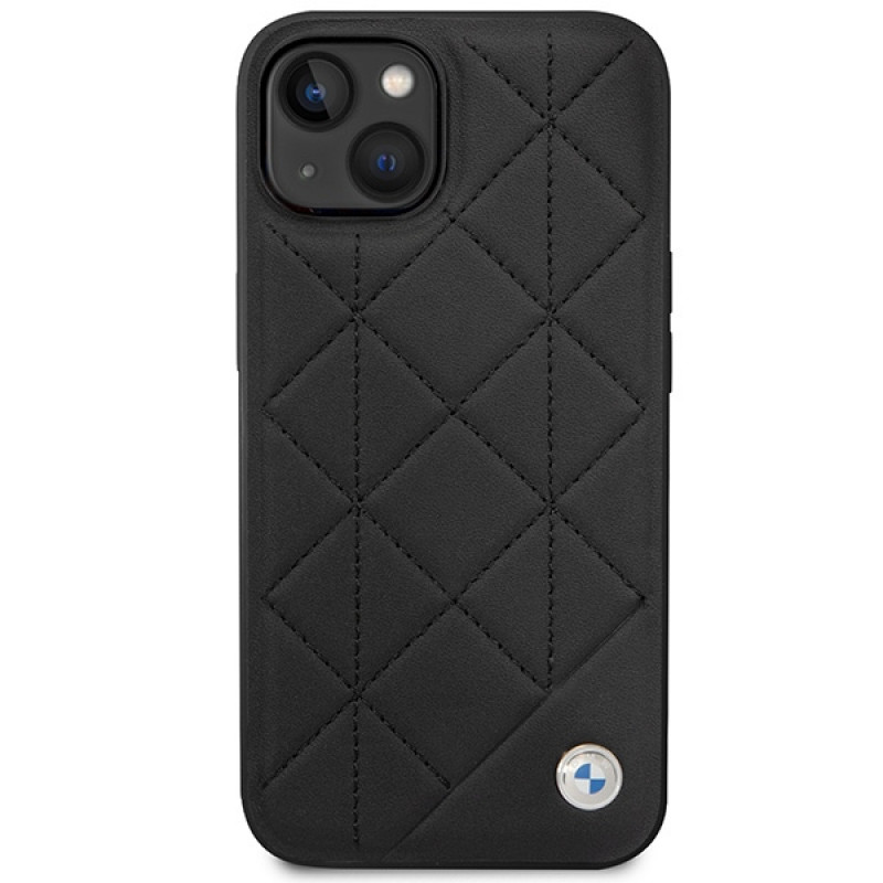 BMW BMHCP14S22RQDK Leather Quilted pevné puzdro pre iPhone 14 6,1", čierne