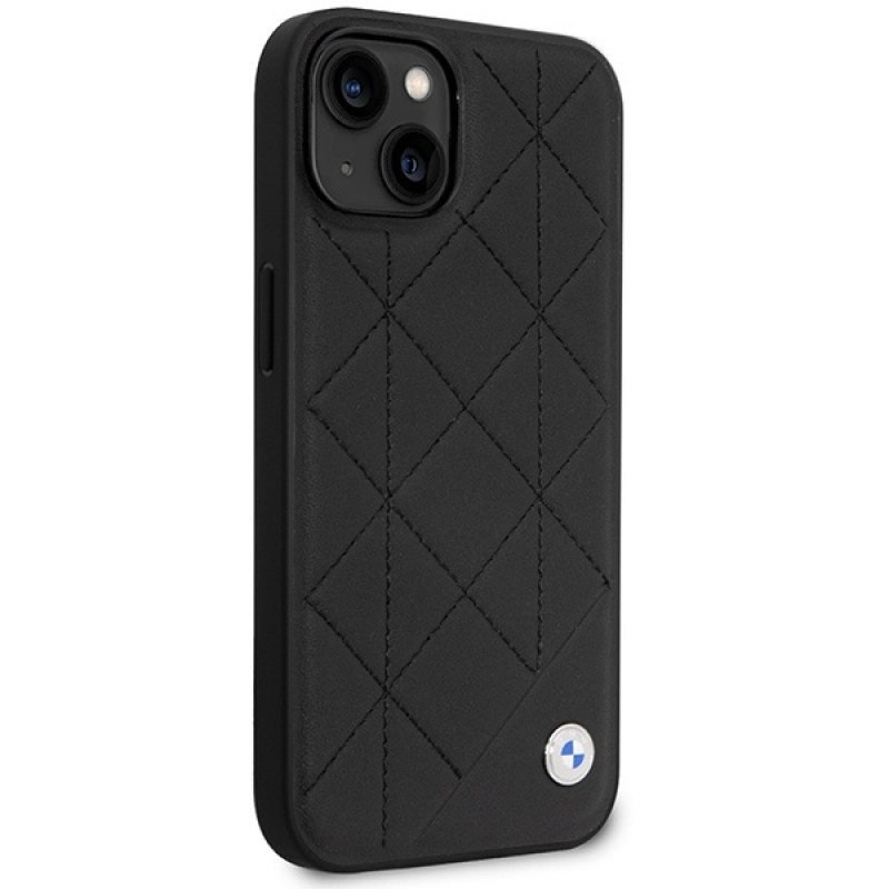 BMW BMHCP14S22RQDK Leather Quilted pevné puzdro pre iPhone 14 6,1", čierne