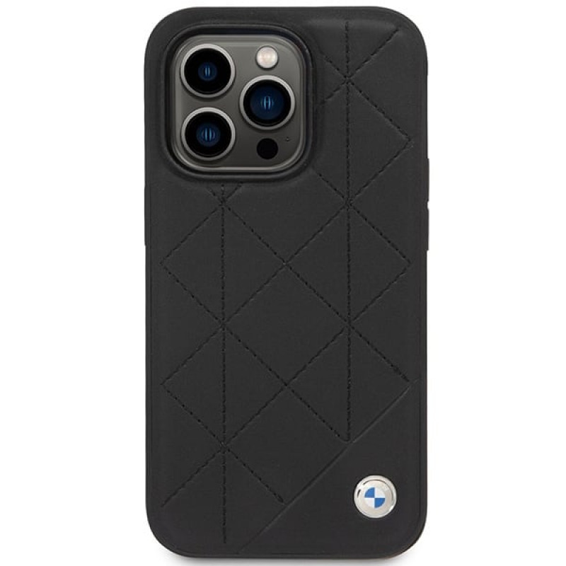 BMW BMHCP14L22RQDK Leather Quilted pevné puzdro pre iPhone 14 Pro 6,1", čierne