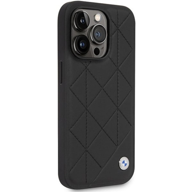 BMW BMHCP14L22RQDK Leather Quilted pevné puzdro pre iPhone 14 Pro 6,1", čierne