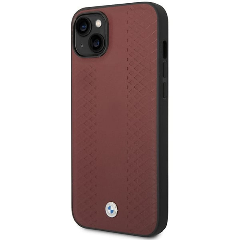 BMW BMHCP14S22RFGR Leather Diamond Pattern pevné puzdro pre iPhone 14 6,1", bordové