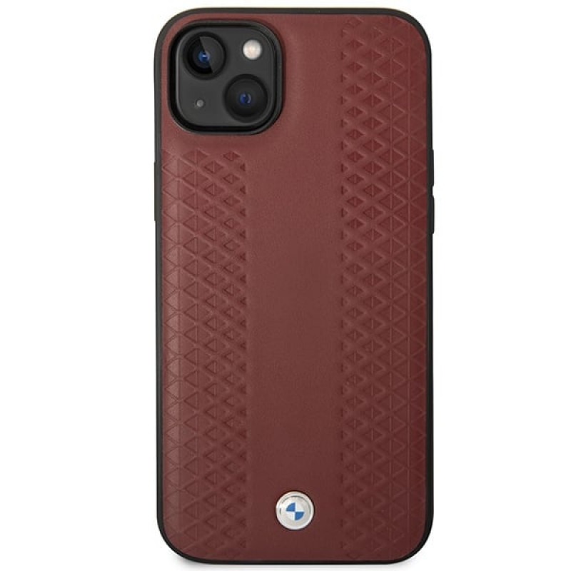 BMW BMHCP14S22RFGR Leather Diamond Pattern pevné puzdro pre iPhone 14 6,1", bordové