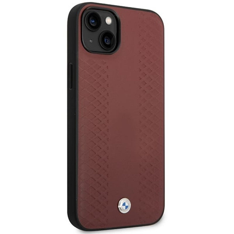 BMW BMHCP14S22RFGR Leather Diamond Pattern pevné puzdro pre iPhone 14 6,1", bordové