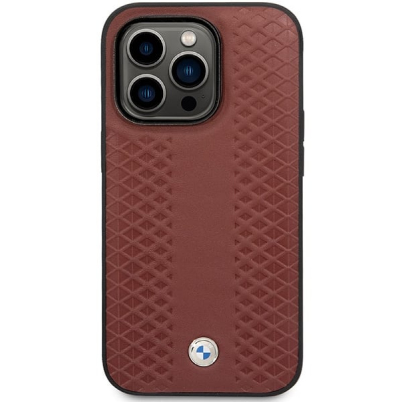 BMW BMHCP14X22RFGR Leather Diamond Pattern pevné puzdro pre iPhone 14 Pro Max 6,7", bordové