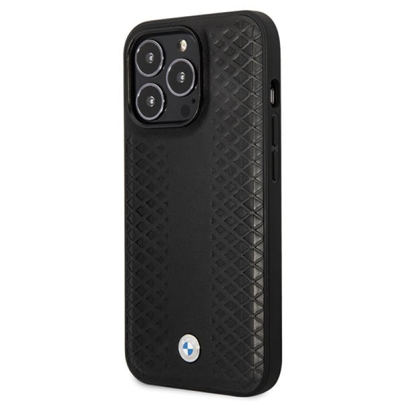 BMW BMHCP14L22RFGK Leather Diamond Pattern pevné puzdro pre iPhone 14 Pro 6,1", čierne