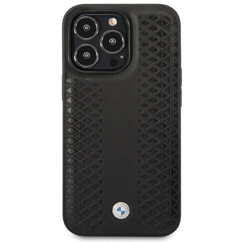 BMW BMHCP14L22RFGK Leather Diamond Pattern pevné puzdro pre iPhone 14 Pro 6,1", čierne