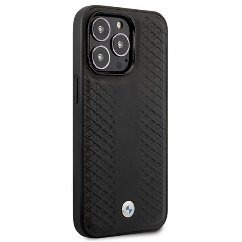 BMW BMHCP14L22RFGK Leather Diamond Pattern pevné puzdro pre iPhone 14 Pro 6,1", čierne