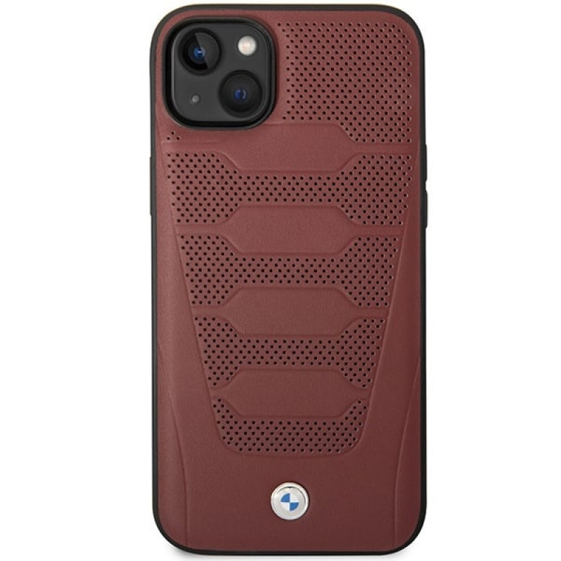 BMW BMHCP14S22RPSR puzdro pre iPhone 14, bordové, Leather Seats Pattern