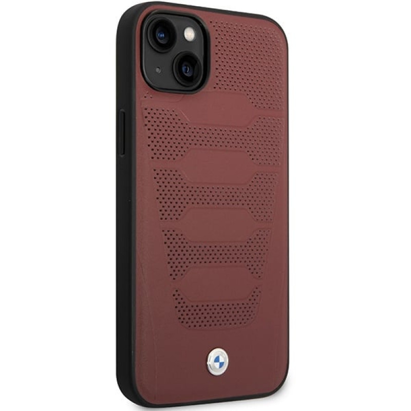BMW BMHCP14S22RPSR puzdro pre iPhone 14, bordové, Leather Seats Pattern